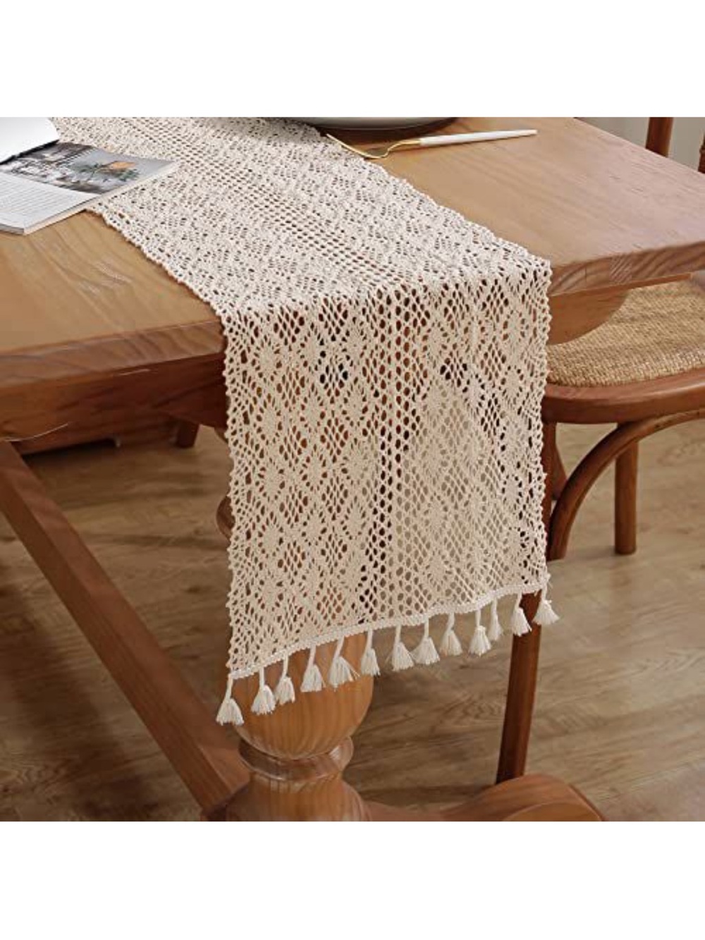 Neutral Crochet Tassel Table Runner - Home Dining